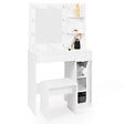 ID MARKET - Coiffeuse ZELIA miroir LED avec 1 tiroir, étagères, caisson de rangement et tabouret - vignette