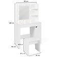 ID MARKET - Coiffeuse ZELIA miroir LED avec 1 tiroir, étagères, caisson de rangement et tabouret - vignette