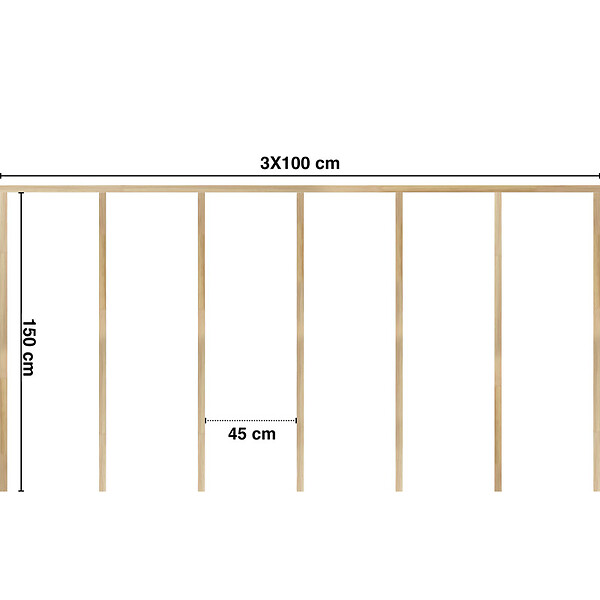 99DECO - Kit de moulures murales en bois à 7 tasseaux de 150 cm - Pin des Landes - Prêt à coller et peindre - Gabrielle - 3 mètres - Fabrication française - large