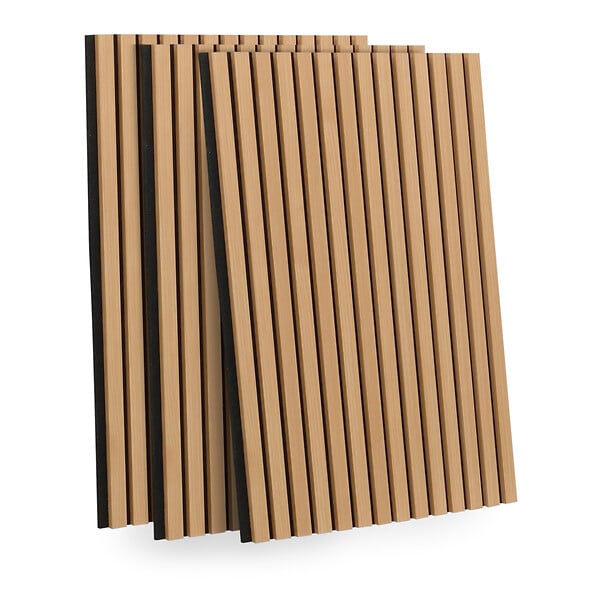 ID MARKET - Panneaux acoustiques en tasseaux de bois 240 x 60 cm effet chêne clair et noir - large