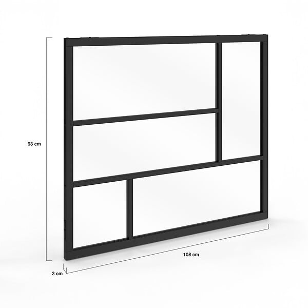 ID MARKET - Verrière atelier géométrique L. 93 x H. 108 cm en métal noir et verre trempé - large