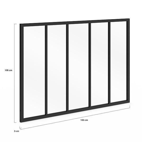 ID MARKET - Verrière atelier 5 vitrages L. 150 x H.108 cm en métal noir et verre trempé - large