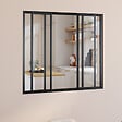 ID MARKET - Verrière atelier coulissante 4 vitrages L. 120 x H.108 cm en métal noir et verre trempé - vignette
