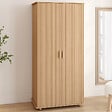 ID MARKET - Armoire 2 portes JULIETTE effet lattes tasseau bois coloris chêne penderie 80 cm avec étagères rangement - vignette