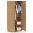 ID MARKET - Armoire 2 portes JULIETTE effet lattes tasseau bois coloris chêne penderie 80 cm avec étagères rangement - vignette