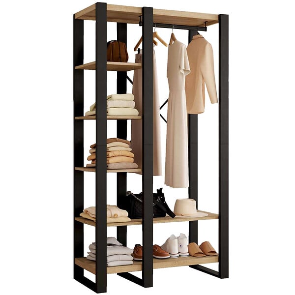 ID MARKET - Dressing penderie étagère ONYX bois et noir - large