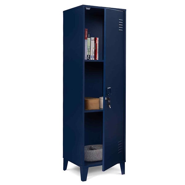 ID MARKET - Armoire vestiaire ESTER 1 porte métal bleu foncé design industriel - large