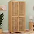ID MARKET - Armoire 2 portes EDHEN bois et cannage penderie 80 cm avec étagères rangement - vignette
