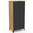 ID MARKET - Armoire vestiaire penderie ESTER 2 portes métal noir et contour bois design industriel - vignette
