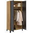 ID MARKET - Armoire vestiaire penderie ESTER 2 portes métal noir et contour bois design industriel - vignette