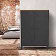 ID MARKET - Armoire basse ESTER 2 portes métal noir et plateau bois design industriel - vignette