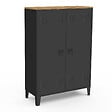 ID MARKET - Armoire basse ESTER 2 portes métal noir et plateau bois design industriel - vignette