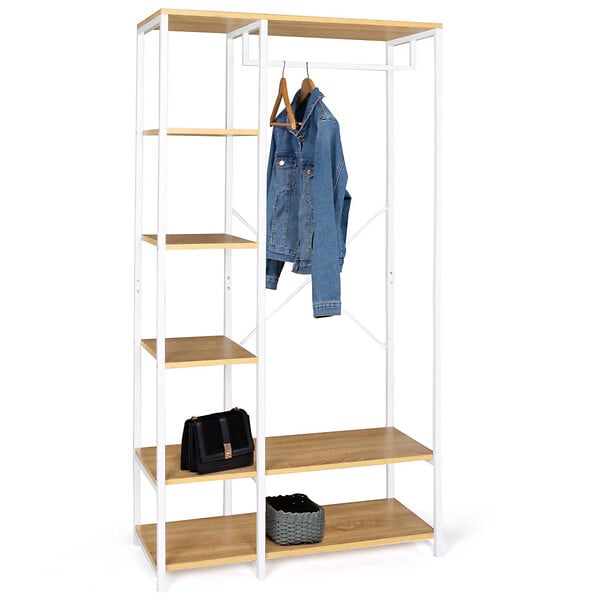 ID MARKET - Dressing penderie étagères L. 90 cm DETROIT design industriel bois et métal blanc - large