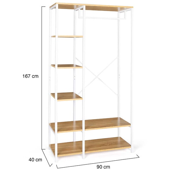 ID MARKET - Dressing penderie étagères L. 90 cm DETROIT design industriel bois et métal blanc - large