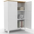 ID MARKET - Armoire basse ESTER 2 portes métal blanc et plateau bois design industriel - vignette