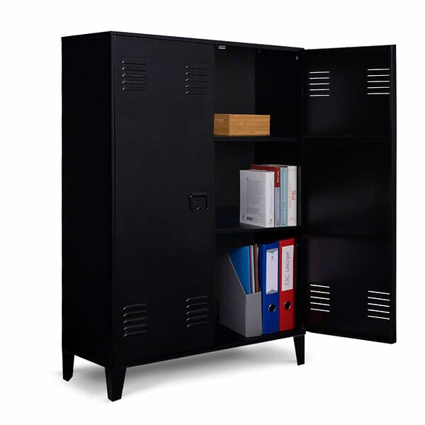 ID MARKET - Armoire basse ESTER 2 portes métal noir design industriel - large