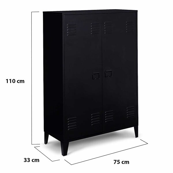 ID MARKET - Armoire basse ESTER 2 portes métal noir design industriel - large