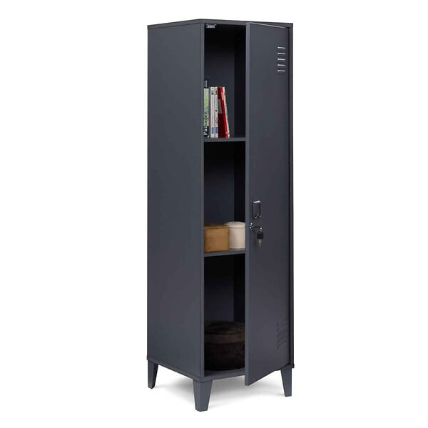 ID MARKET - Armoire vestiaire ESTER 1 porte métal gris foncé design industriel - large
