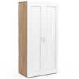 ID MARKET - Armoire 2 portes VITO blanc et bois penderie 80 cm avec étagères rangement maxi capacité - vignette