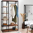 ID MARKET - Dressing penderie étagères L. 90 cm HAWKINS bois foncé design industriel - vignette
