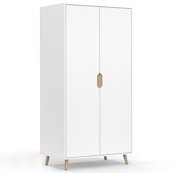 ID MARKET - Armoire 2 portes HELSINKI scandinave blanc penderie 80 cm avec étagères rangement maxi capacité - large