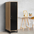 ID MARKET - Armoire vestiaire ESTER 1 porte métal noir et contour bois design industriel - vignette