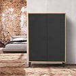 ID MARKET - Armoire basse ESTER 2 portes métal noir et contour bois design industriel - vignette