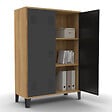 ID MARKET - Armoire basse ESTER 2 portes métal noir et contour bois design industriel - vignette