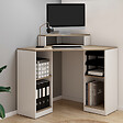 ID MARKET - Bureau d'angle HARRY blanc et façon hêtre gain de place bureau informatique avec rangements - vignette