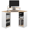 ID MARKET - Bureau d'angle HARRY blanc et façon hêtre gain de place bureau informatique avec rangements - vignette