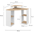 ID MARKET - Bureau d'angle HARRY blanc et façon hêtre gain de place bureau informatique avec rangements - vignette