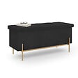 ID MARKET - Banc coffre rangement LOUIS pieds métal doré 100 cm velours noir - vignette