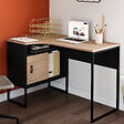 ID MARKET - Bureau d'angle ROB noir et façon hêtre niche de rangement et porte design industriel - vignette