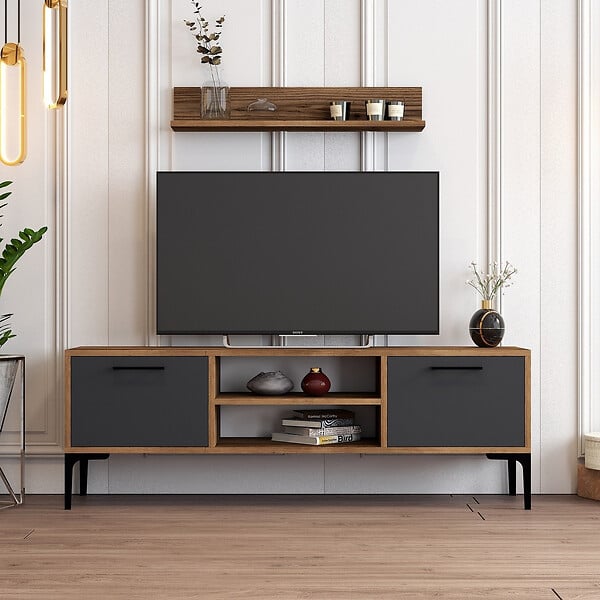 HABITAT ET JARDIN - Meuble TV en bois "Riga" - 140 x 30 x 48 cm - NoyerAnthracite - large