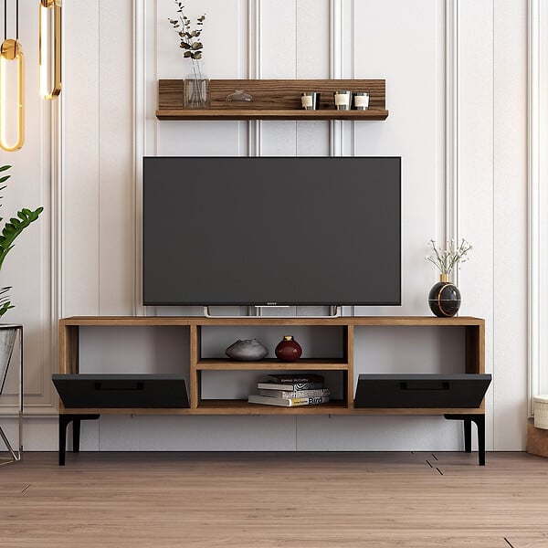 HABITAT ET JARDIN - Meuble TV en bois "Riga" - 140 x 30 x 48 cm - NoyerAnthracite - large