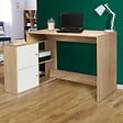 ID MARKET - Bureau d'angle en forme de L BOB avec portes façon hêtre et blanc - vignette