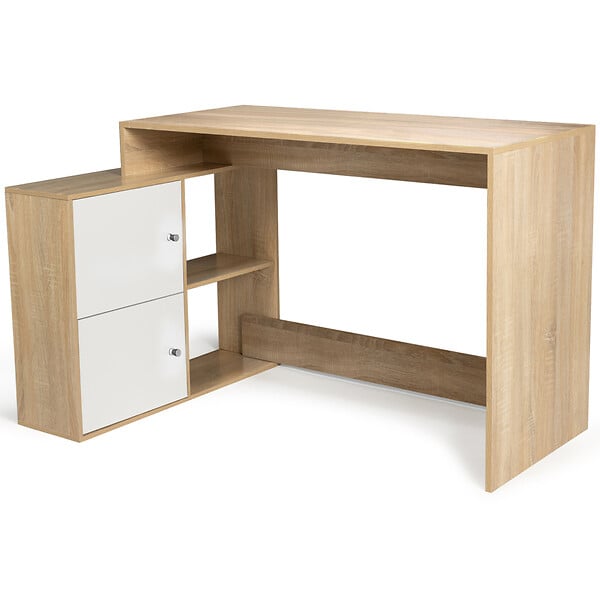 ID MARKET - Bureau d'angle en forme de L BOB avec portes façon hêtre et blanc - large