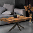 ID MARKET - Table basse rectangulaire ALIX 110 cm pied araignée bois foncé effet vieilli et noir - vignette