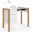 ID MARKET - Bureau scandinave HUGO avec 3 tiroirs et niche blanc et bois - vignette
