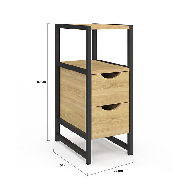 ID MARKET - Lot de 2 tables de chevet DETROIT 2 tiroirs et 1 niche bois et métal noir design industriel - large