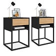 ID MARKET - Lot de 2 tables de chevet ERNEST 1 tiroir et 1 niche noir et façon hêtre - vignette