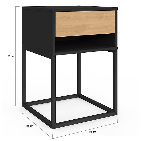 ID MARKET - Lot de 2 tables de chevet ERNEST 1 tiroir et 1 niche noir et façon hêtre - large