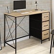 ID MARKET - Bureau 3 tiroirs en tissu UTAH bois et noir design industriel - vignette