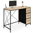 ID MARKET - Bureau 3 tiroirs en tissu UTAH bois et noir design industriel - vignette