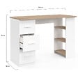 ID MARKET - Bureau droit MAE 3 tiroirs avec étagères de rangement blanc et bois - vignette