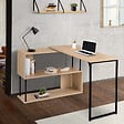 ID MARKET - Bureau d'angle rotatif 180° DETROIT étagère forme S design industriel - vignette
