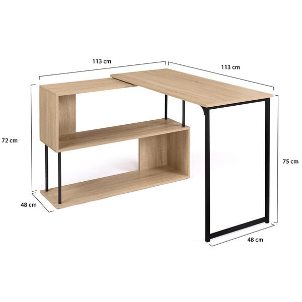 ID MARKET - Bureau d'angle rotatif 180° DETROIT étagère forme S design industriel - large