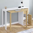 ID MARKET - Bureau extensible RON avec colonne de rangement tiroir et placard blanc et bois - vignette