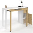 ID MARKET - Bureau extensible RON avec colonne de rangement tiroir et placard blanc et bois - vignette