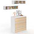 ID MARKET - Commode à langer évolutive AMBRE façon hêtre et blanc 3 tiroirs table à langer et 2 étagères amovibles - vignette